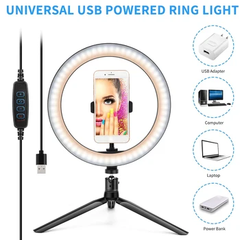 

10 inch USB Powered 122 LED Selfie Ring Light Dimmable Phone Video Photography Ring Lamp with Desktop Tripod + Bluetooth Shutter