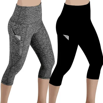 

Female 3/4 Sporting Leggings Side Pockets Design Slim Leggings Female Casual Push Up Sporting Fitness High Waist Leggings