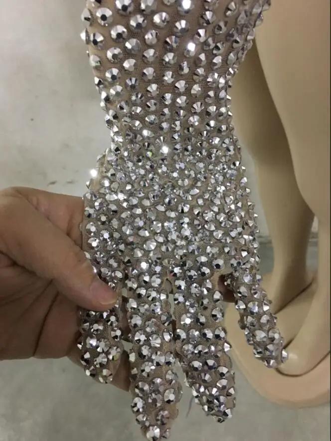 Silver Full Rhinestones Bikini Mini Dress Sexy Transparent Mesh