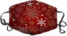  Christmas Red Seamless Pattern with Gold White Snowflakes Fashion Facial Decorative Washable Reusable Windproof Shield Unisex 