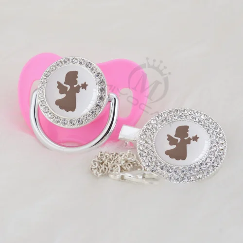 GAG-3-1 6-18m Мийокар Ангел прекрасный белый Серебряный bling соска и соска клип BPA бесплатно пустышка bling Элегантный кляп-1 - Цвет: GAG-3-1 6-18m