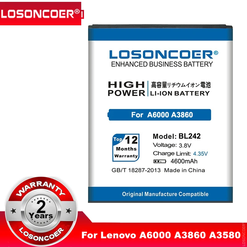 LOSONCOER BL242 BL F33 4600 мАч для Lenovo A6000 Battery A3860 A3580 A3900 LeMeng K3 K30 T W A6010 Plus K30T K30W C630|Аккумуляторы
