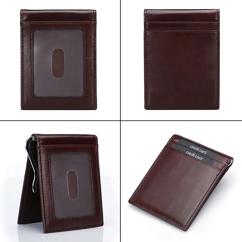Genuine Leather Wallet Men Slim Cowhide Men Wallets RFID Blocking Anti-theft Money Clips ID Credit Card Case Business Money Bag