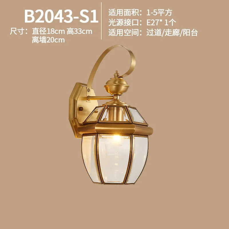 European Outdoor Wall Lamp Brass Waterproof American Balcony Corridor Courtyard Outdoor Villa Door External Wall Gold Wall Light - Цвет абажура: Розовый