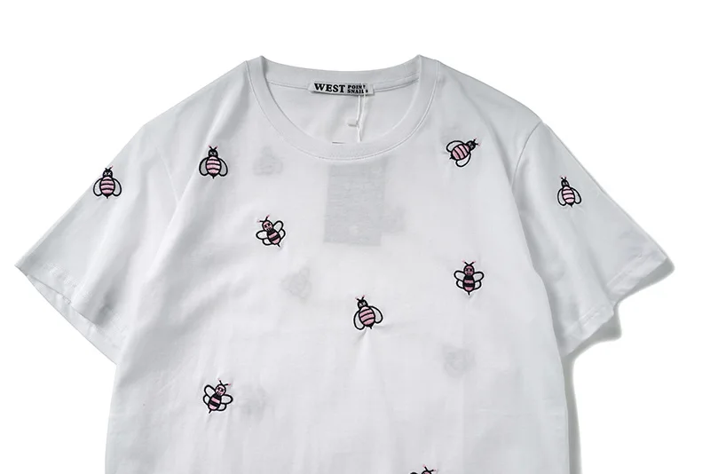 Новые футболки с коротким рукавом и вышивкой пчелы, черные летние брендовые свободные хлопковые футболки с круглым вырезом, повседневная мужская летняя одежда B195