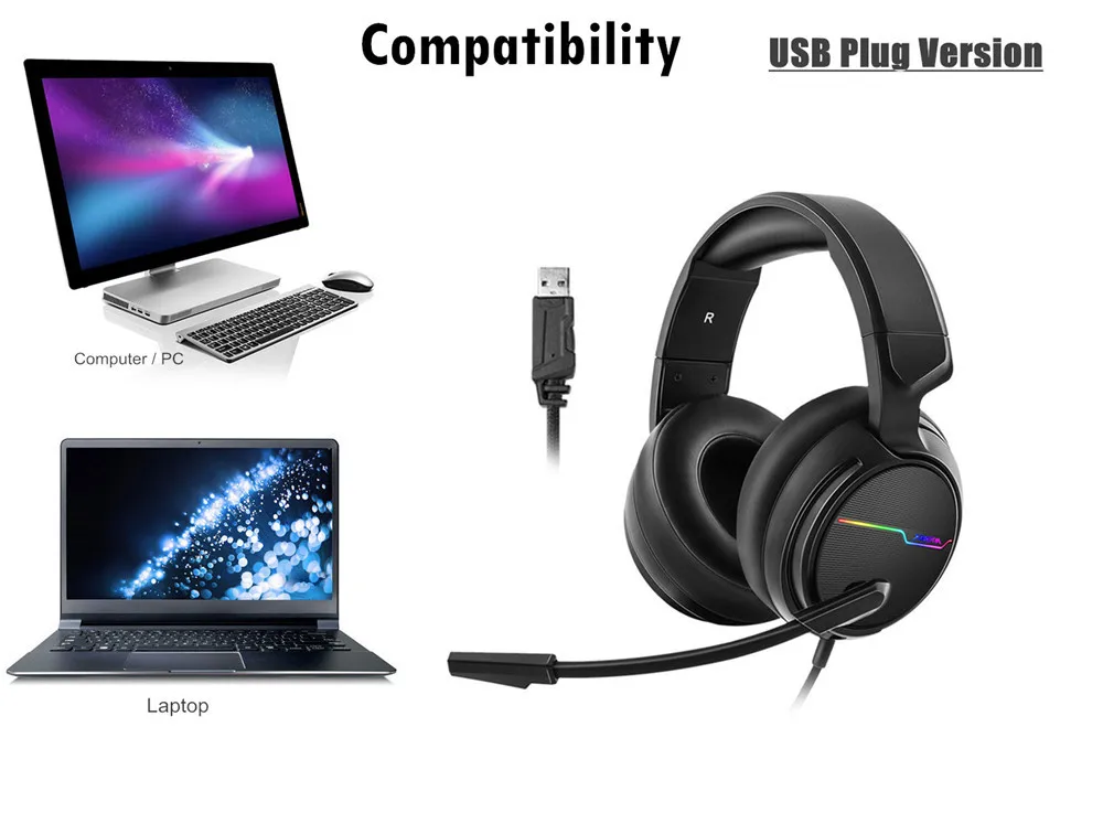 XIBERIA V20 Gaming Headset USB 7.1 Surround Sound PC Stereo Headphones with Mic LED Lights for Computer Notebook Laptop Gamer (8)