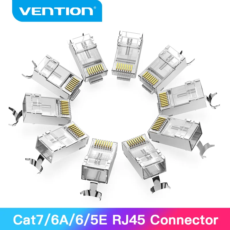 Conector RJ45 de Vention Cat7 RJ45, Conector de cabeza Modular de Cable Ethernet, Conector de engarce Cat6 chapado en oro, conector crimpadora RJ45, Cat7