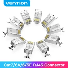 Vention RJ45 connecteur Cat7 RJ45 modulaire Ethernet câble tête prise plaqué or Cat6 sertissage réseau RJ45 connecteur à sertir Cat7