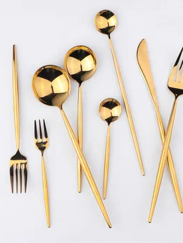 

Gold Stainless Steel Steak Knife and Fork Set Rose Gold Cutlery Set Nordic Tableware Stainless Steel Cutlery Set Noble II50DCS