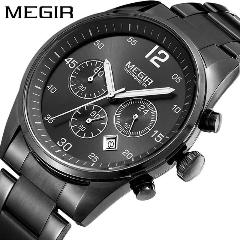 

Men's Watch MEGIR Brand Multi-function Luminous Waterproof Quartz Watches Stainless Steel Strap Sports Watch reloj hombre Clock