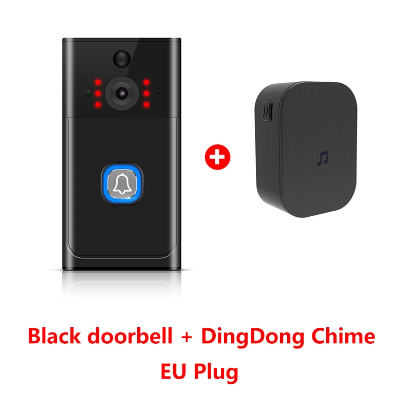 EU plug Умный аудио дверной звонок+ Ding Dong Chime WiFi видео дверной звонок двухсторонний аудио ночного видения дверной звонок телефон оповещения Поддержка TF карты - Цвет: EU plug