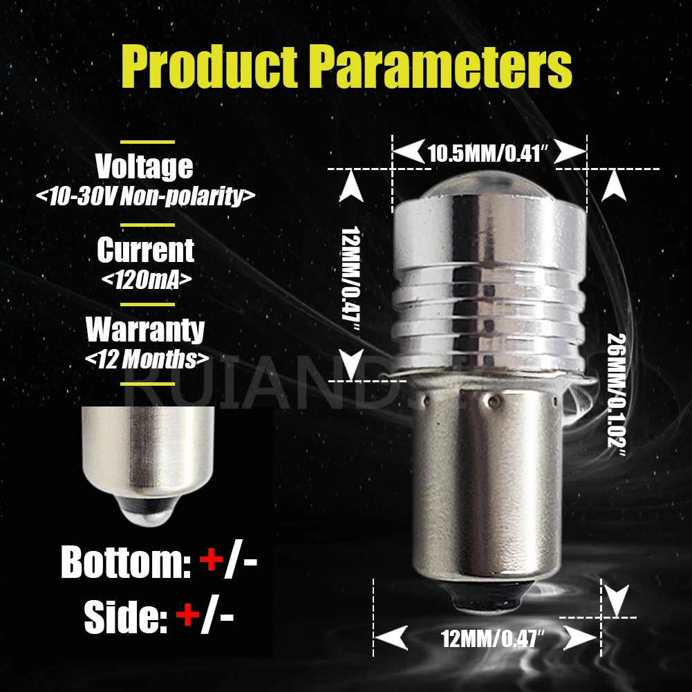 P13.5S PR2 0.5W 150Lm DC 3V 4.5V 6V 10V-30V 12V 24V 3030SMD Bulb Flashlight Replacement Part Bike Torch LED Lampshade White 1Pcs