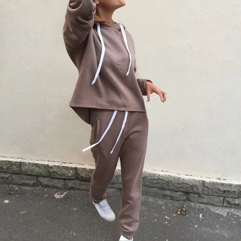 Style 2-02 Женский комплект 2 шт., толстовки, спортивные свитера, комплект, теплый пуловер, одежда для девушек, однотонный спортивный костюм, женский комплект, топ, штаны, костюм для женщин - Цвет: Style 2-02
