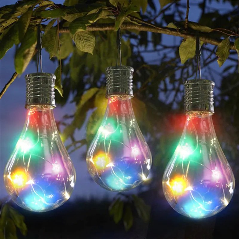 Waterproof Solar Outdoor Garden Light Camping Hanging LED Lamp Bulb MULTICOLOUR 
