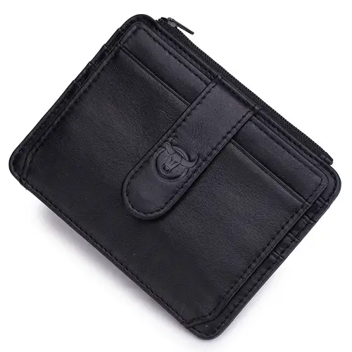 BULLCAPTAIN Genuine Leather RFID Blocking Zipper Card Holder Credit Cart Wallet Mini Slim Wallet Card & Id Holders Man Business - Image 7