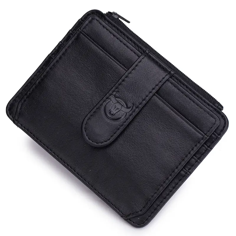 BULLCAPTAIN Genuine Leather RFID Blocking Zipper Card Holder Credit Cart Wallet Mini Slim Wallet Card & Id Holders Man Business - Image 7