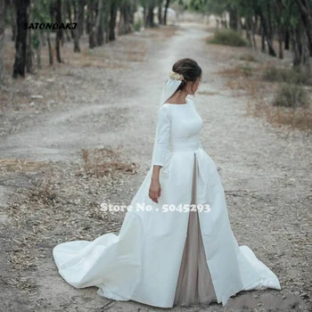 

2020 High Slits Wedding Gowns Bridal Dress Bohemia Sexy A Line Custom Made Bridal Gown Open Back Full Sleeves Vestido De Noiva