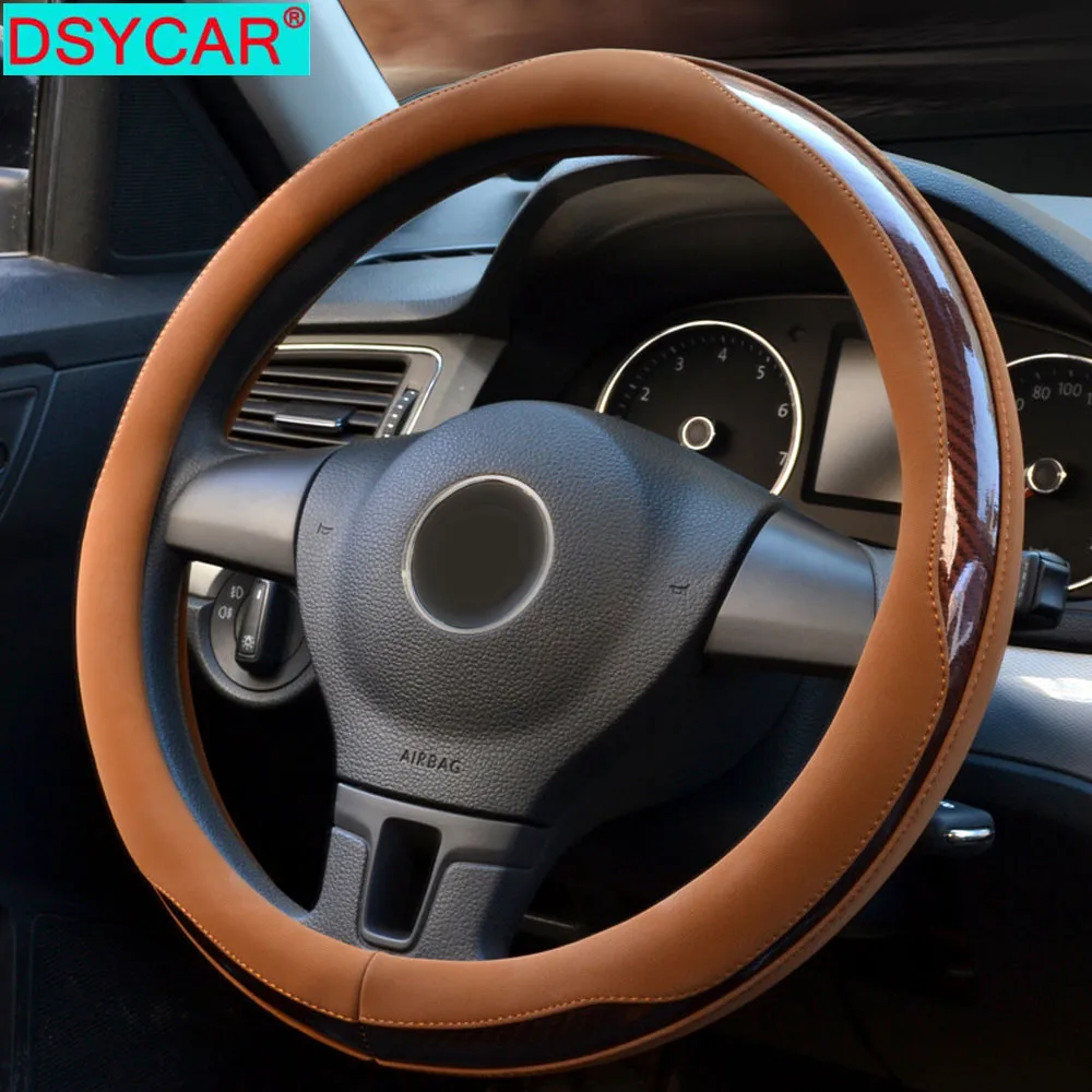 DSYCAR 1 шт. авто чехол рулевого колеса автомобиля углеродная фибра; микроволокно кожа противоскользящая без запаха подходит 38 см подходит для всех сезонов