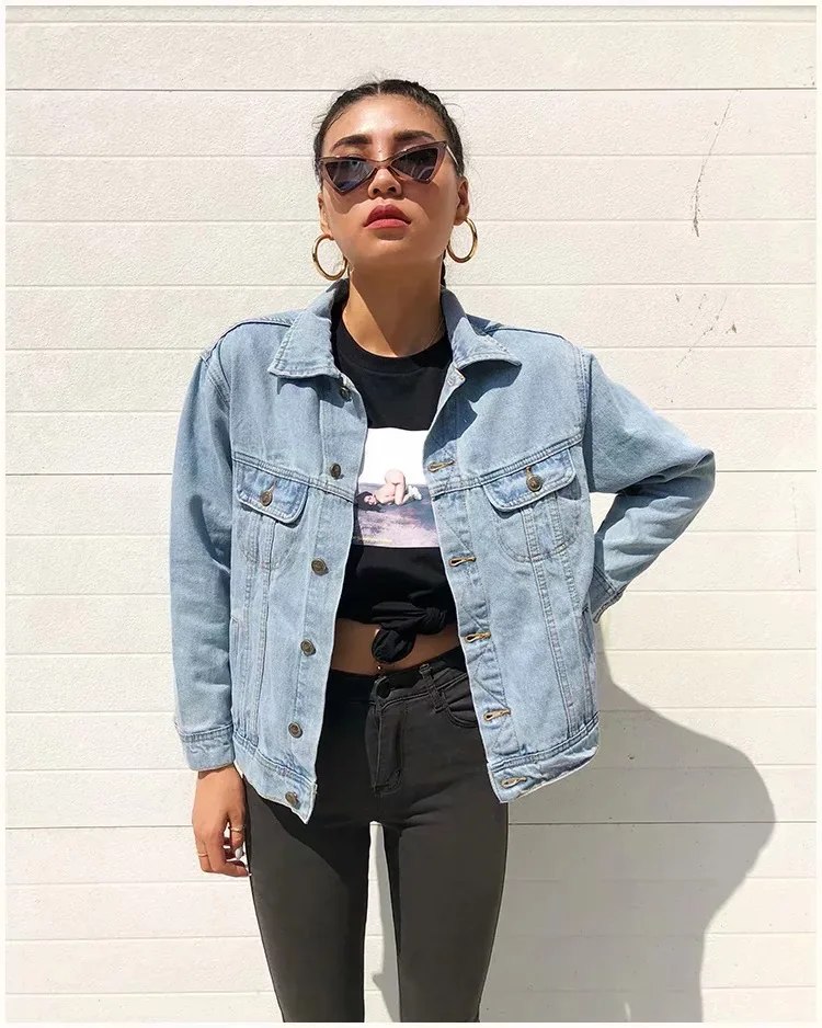 

2018 Spring New Style WOMEN'S Dress Jacket Europe And America BF Style Loose Large Version of Washing Retro Jeans Coat Women's