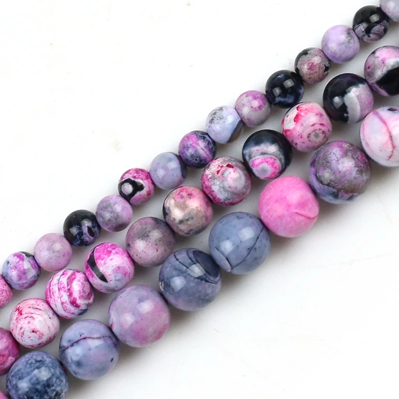 

Fire Pink Agates Natural Stone 6/8/10MM glass Spacer Loose beads for Jewelry making bracelets DIY 15''