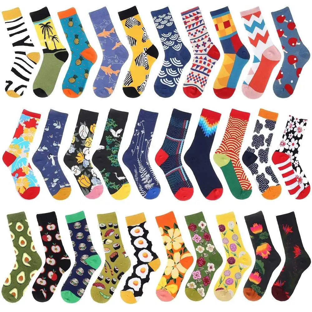 5 Pairs Lot Men Fashion Print Harajuku Cotton Sports Running Crew Socks Women Cool Funny Hiphop Casual Pastel Pack Long Tube Set Fashion Socks