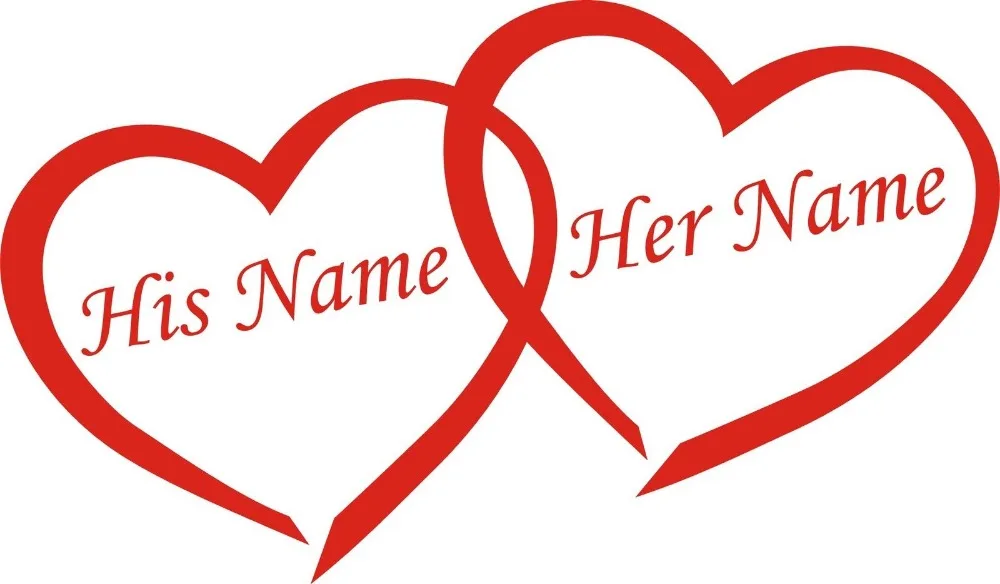 Love Hearts Vinyl Wall Stickers Personalised Names Wedding Car Decortion Removable Decals Window Sticker ZA117 | Дом и сад