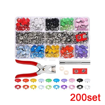 

9.5/10mm 100/200Sets Metal Clothes Sewing Buttons Prong Ring Press Studs Snap Fasteners + Clip Pliers Sewing accessories DIY