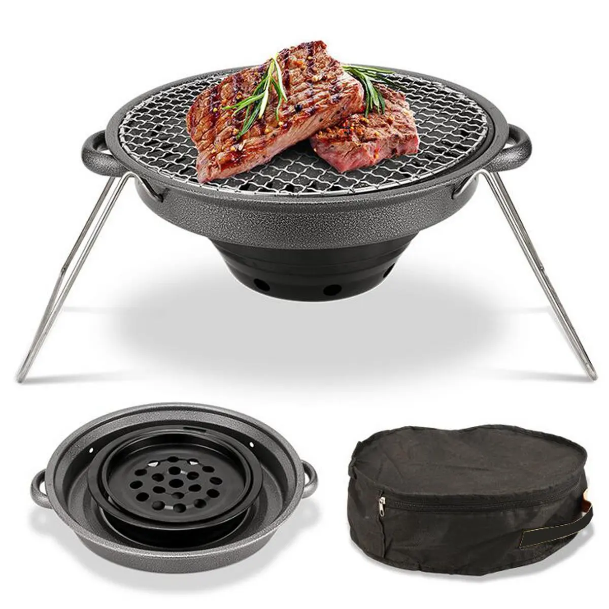 

Folding Nonstick Charcoal BBQ Grill Camping Fire Pit Steak Stove Rack Set Outdoor Picnic Barbecue Pan Cooking Tools 32cm