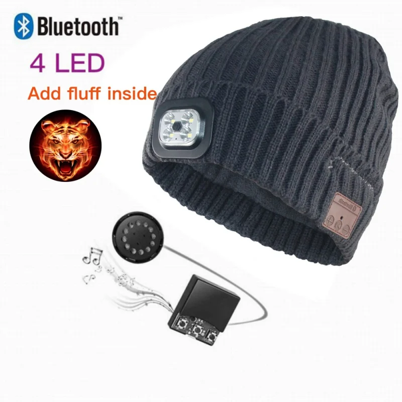Wireless Bluetooth Earphone Cap Beanie Knitted Plus Velvet Winter Hat With LED Headset Mic Headphone Music Sport Smart Caps