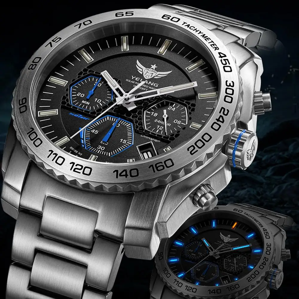 Мужские тритиевые часы, Yelang мужские эко-драйв мужские военные наручные часы T100 светящиеся водонепроницаемые наручные часы с хронографом reloj hombre - Цвет: watch men p1