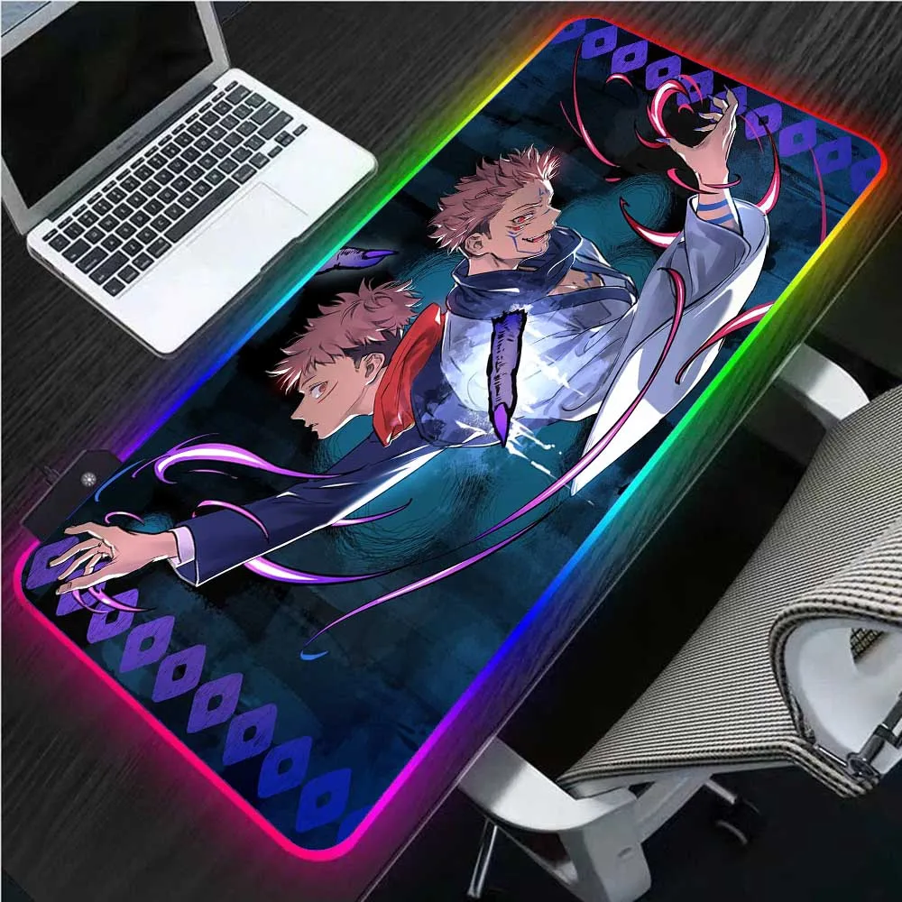 

Anime Spell Back To Battle RGB Large Mousepad Anime Pad LED with USB Gamer Accessories Decoration Laptop Keyboard Pad Desk Mat