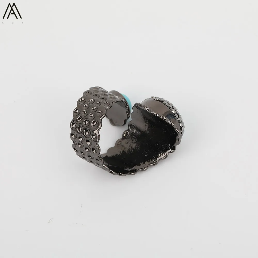 Мода Для мужчин ограненные Стразы Двойной голубой бирюзовый Amazon Stone бусины пистолет черный открытые Регулируемые кольца ювелирные изделия YT-170AMAJ