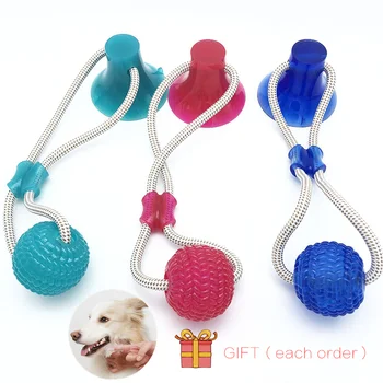 

Multifunctional Pet Dog Sucker Molar Toy Rubber Chew Ball Suction Cup Fixed Loop Chewing Flexible, Soft Dog Biting Toy