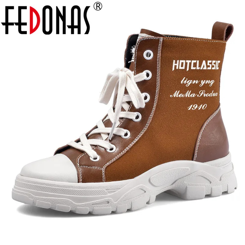 

FEDONAS Genuine Cow Leather Women Classic Ankle Boots High Heels Casual Shoes Woman Autumn Winter Platform Boots Shoes Female