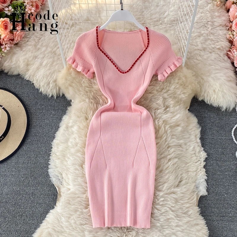 Женское трикотажное платье HangCode летнее эластичное облегающее для фитнеса с