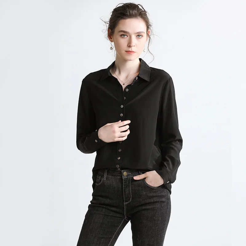 

100% Silk Blouses For Women High Quality Shirt Elegant Simple Design Long Sleeves Office Work Top Graceful Style New Fashion