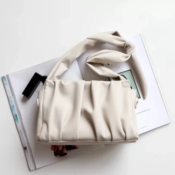 

2020 niche design wide shoulder strap pleated multi-purpose leather square bag single shoulder diagonal handbag tide clutch