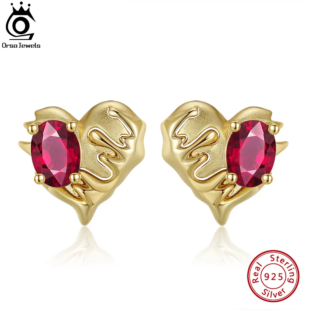 

ORSA JEWELS Genuine Natural Garnet Stud Earrings 925 Sterling Silver Handmade Heart Gemstones Earrings for Women Jewelry GME07