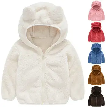 

Kids Girls Faux Fur Fleece Bear Ears Coat Winter Warm Hooded Jacket Outwear Top baby boy coat toddler boy coat girls jacket