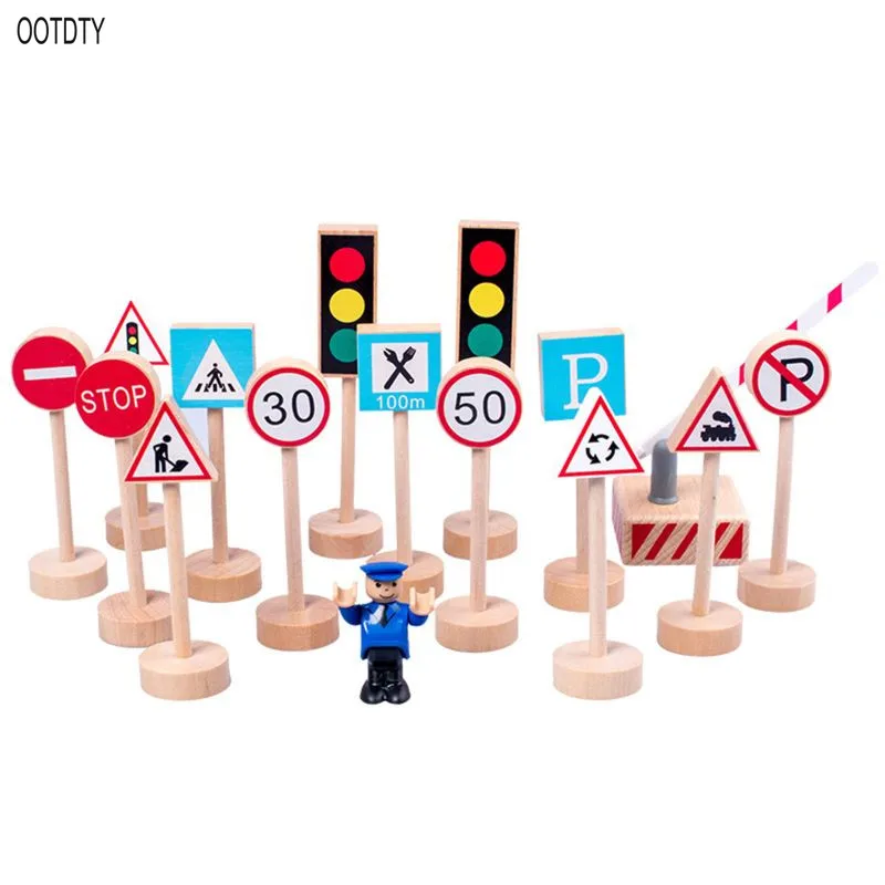 16PCS Colorful Wooden Street Traffic Signs Parking Scene Kids Children Educational Toy Set For Birthday Gift Thomas Train | Игрушки и