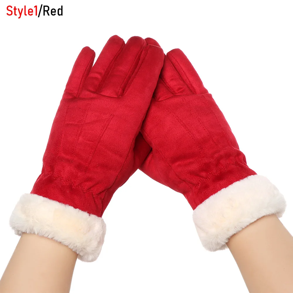 1 пара, Зимние перчатки для сенсорного экрана для женщин, сохраняющие тепло, милые пушистые толстые перчатки, перчатки для занятий спортом на открытом воздухе - Цвет: style1-red