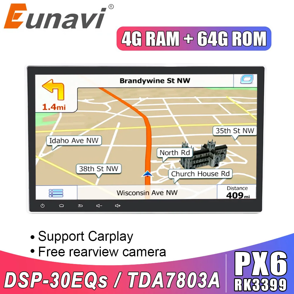 Eunavi 2Din 10 1 дюймов Универсальный Android 9 автомобильный Радио DVD стерео GPS навигация 2