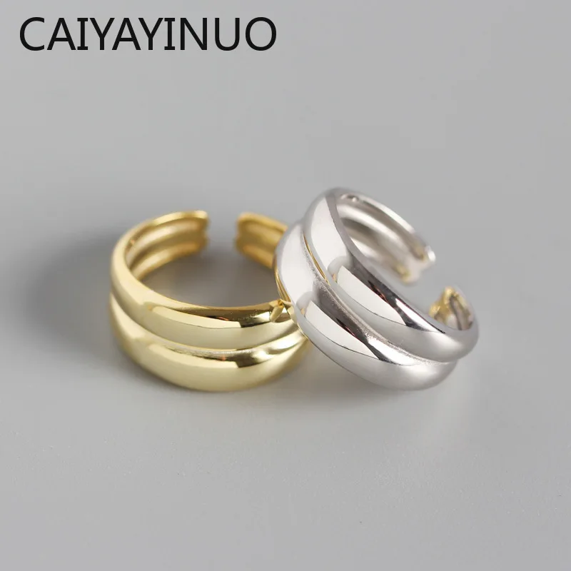 

925 Sterling Silver Opening Ring Minimalist INS Geometric Double Layer Simple Round Fashion Silver Jewelry Bijoux Femme