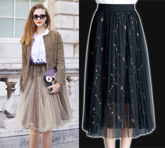 

Ozhouzhan Europe And America Gauze Embroidered Pleated Mesh Dress