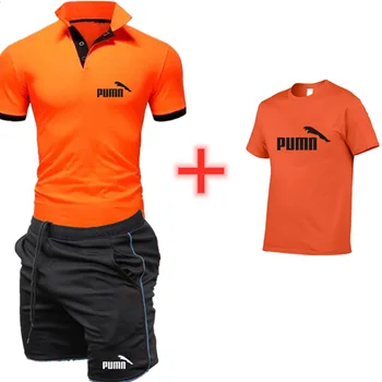 

New lapel printed short-sleeved shirt large size wild business men's polo shirt breathable and comfortable training suit 3 pcs