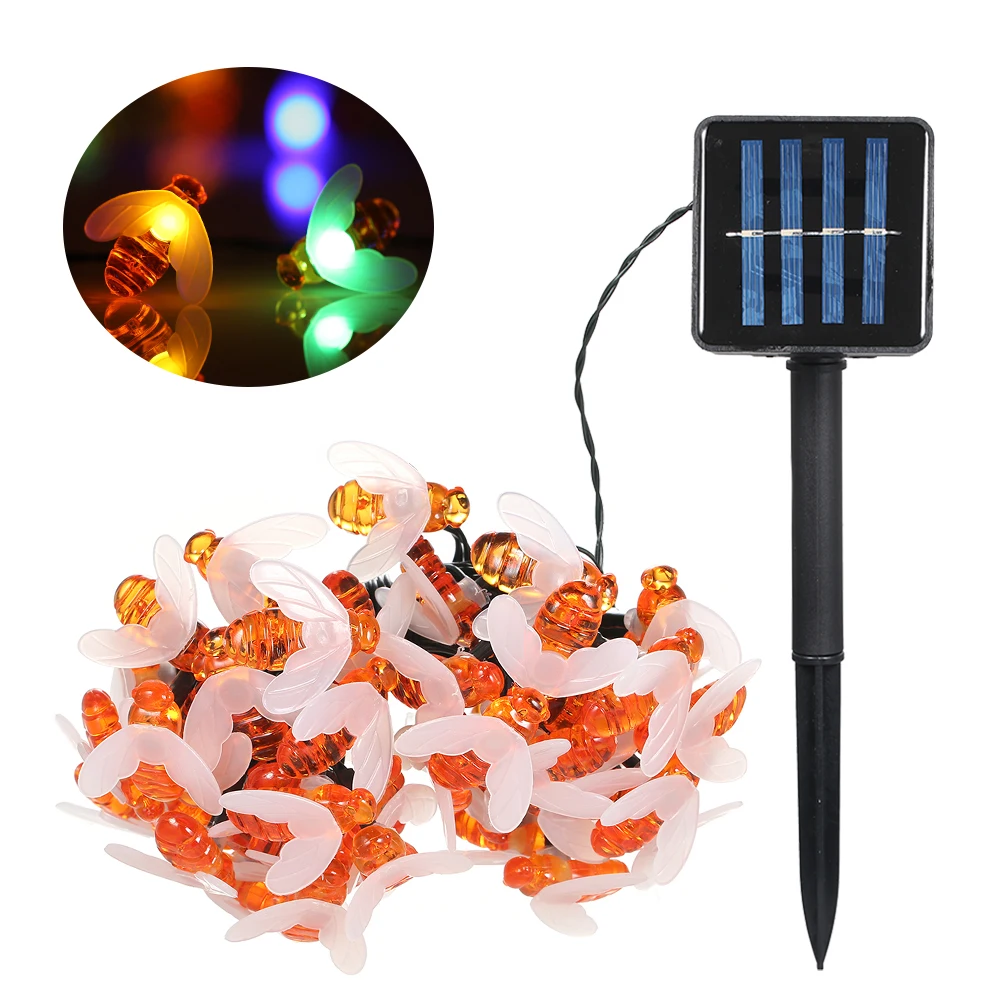 Solar Powered Garden String Light 7m/22.97ft 50 Beads Honey Bee Fairy String Lights IP65 Waterproof Outdoor for Party Garden