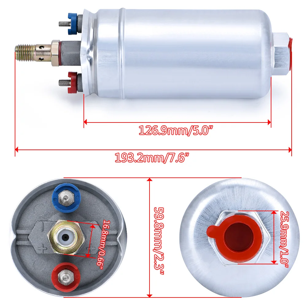 VR-TOP QUALITY External Fuel Pump 044 OEM:0580 254 044 Poulor 300lph come with PQY pack VR-FPB044 fuel pump