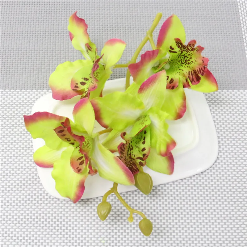 Модный искусственный цветок Cymbidium, Шелковая бабочка, Орхидея, шелк, цветочный букет, фаленопсис, 3D украшение для свадьбы, дома, Рождества - Цвет: A 9