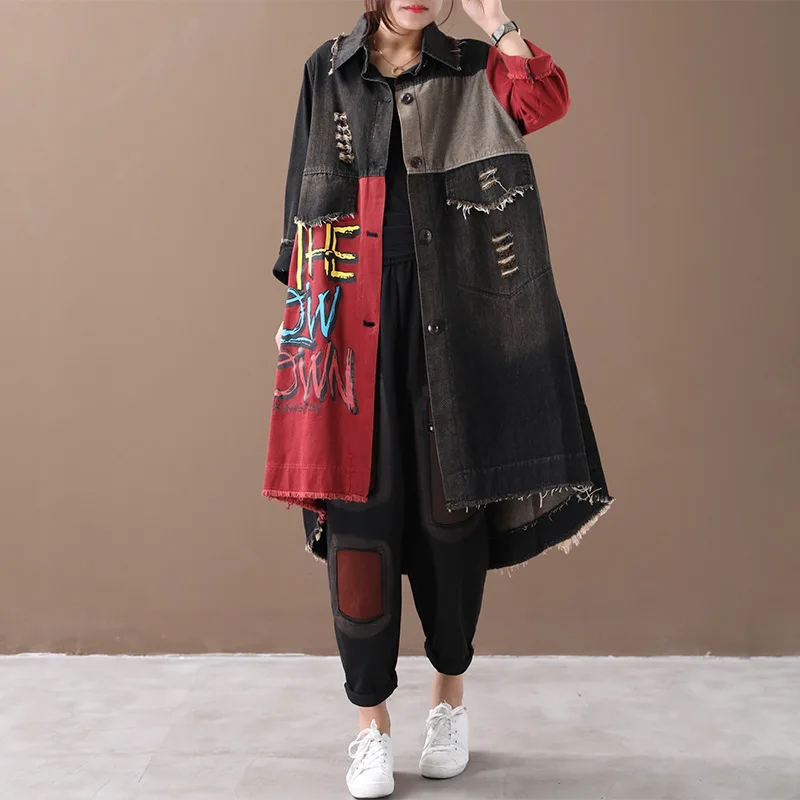 

2019 Loose Wash Holes Printing Cowboy Dress