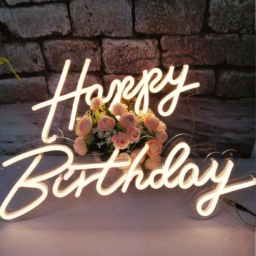 Wedding/Happy Birthday Party LED Neon Light SignHome Decor Wall Lights Size- 16.5 X 8.3inches+23 X 8inches